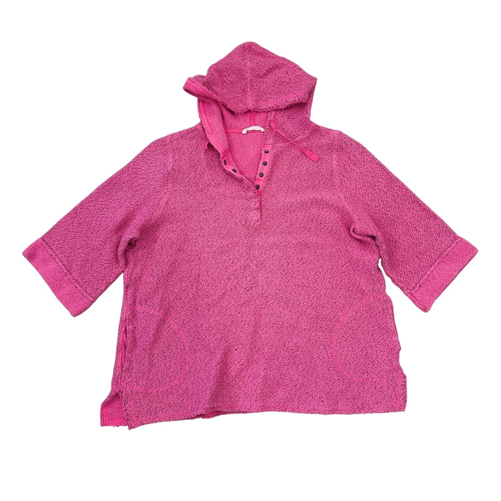 Soft Surroundings Pink Cozumel‎ Knit Henley Pullover Hoodie 3/4 Sleeve 2X Barbie